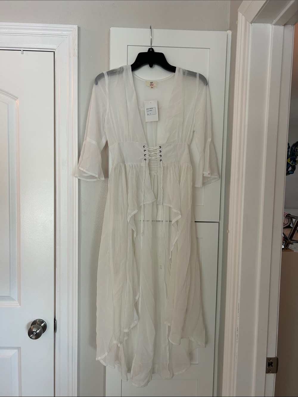 Sheer Ivory High-Low Lace-Up Dress
